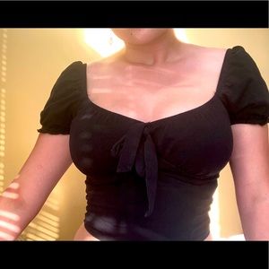black ruched corset crop top